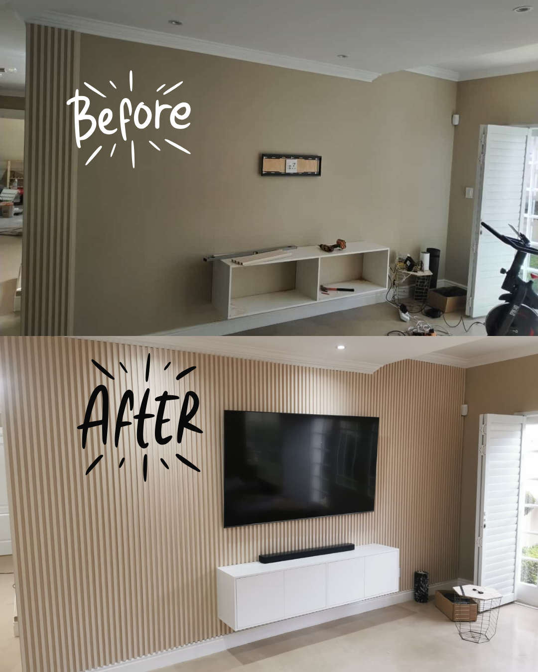 Before and After Picture of a Tv Wall
